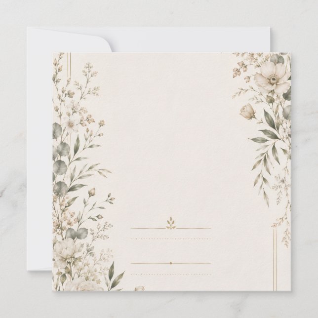 Invitación de Boda Antigua con Botánica Refinada (Anverso)