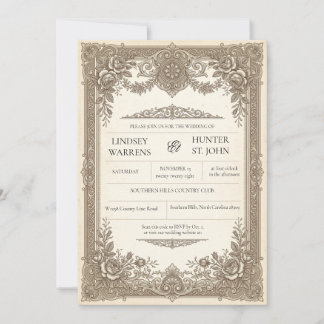 Invitación de boda antigua vintage