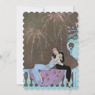 Invitación de Boda Antiguo Art Deco, Fuegos Artifi