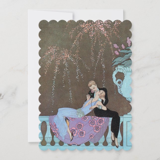 Invitación de Boda Antiguo Art Déco, Fuegos Artifi (Anverso)