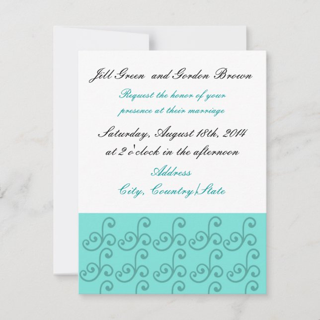 Invitación de boda Aqua Swirl (Anverso)