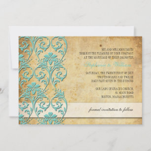 Invitación de boda Aqua Vintage Floral Swirl