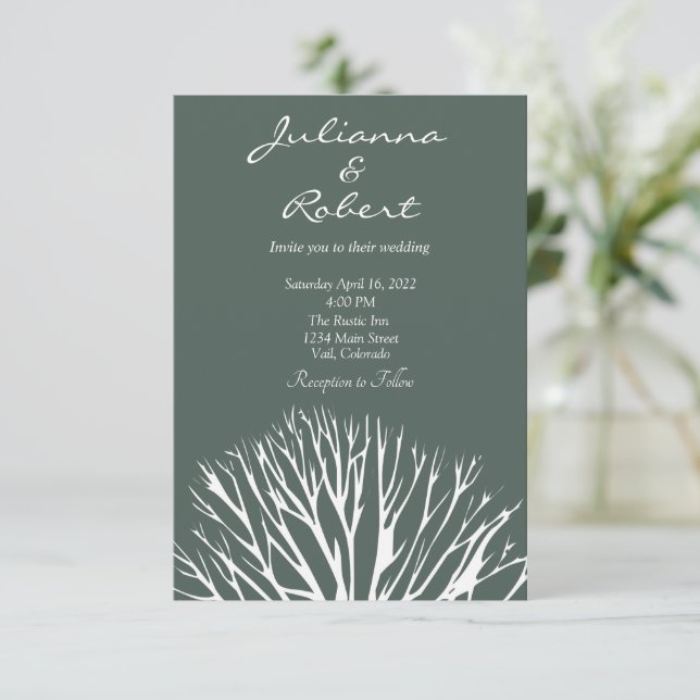 Invitación de boda árbol de la vida simple verde t (Anverso de pie)