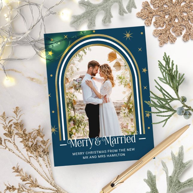 Invitación de Boda Arch Married & Merry Holiday (Subido por el creador)