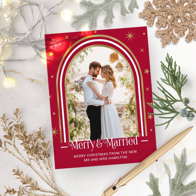 Invitación de Boda Arch Married & Merry Holiday (Subido por el creador)