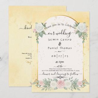 Invitación de Boda Arco Dorado Floral Acuarela Ama
