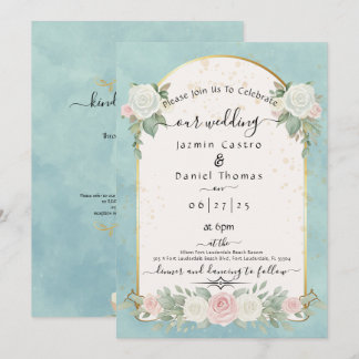 Invitación de Boda Arco Dorado Floral Acuarela Aqu
