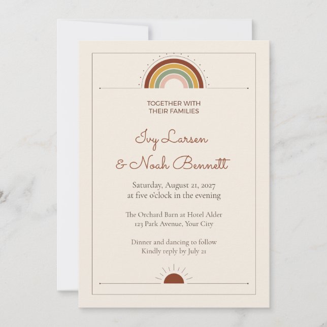 Invitación de boda arcoíris boho arco (Anverso)