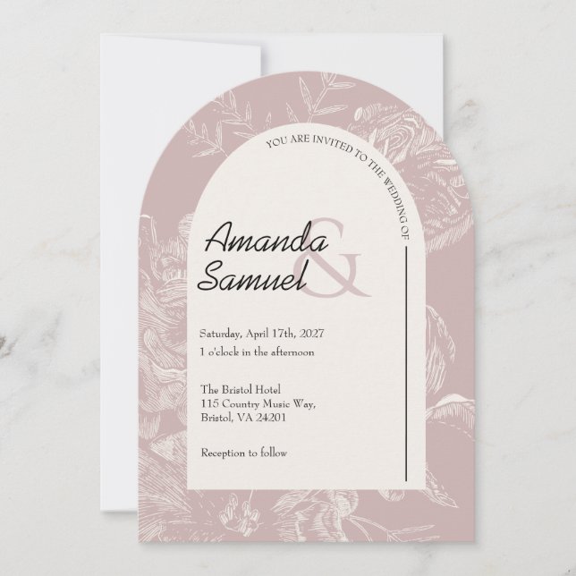 Invitación de boda arqueada con dibujo de línea (Anverso)