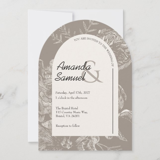 Invitación de boda arqueada con dibujo de línea (Anverso)