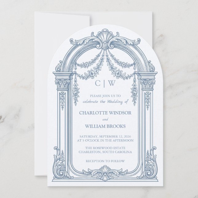 Invitación de boda arqueada de estilo barroco vint (Anverso)