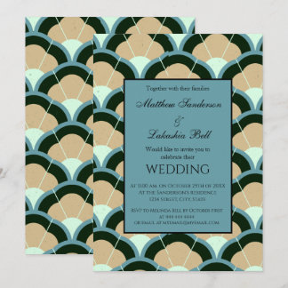 Invitación de Boda Art Deco Azul Gris Marrón Claro