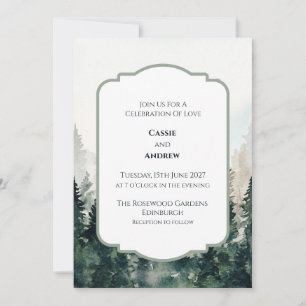 Invitación de boda Art Déco Bosque Verde Salvia