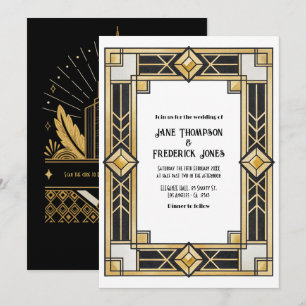 Invitación de boda Art Déco con código QR RSVP en 