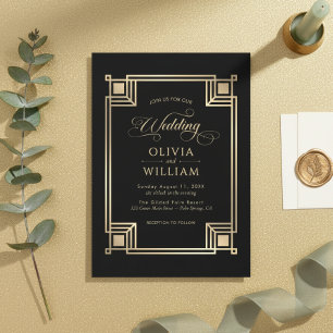 Invitación de Boda Art Déco con Marco Dorado Vinta