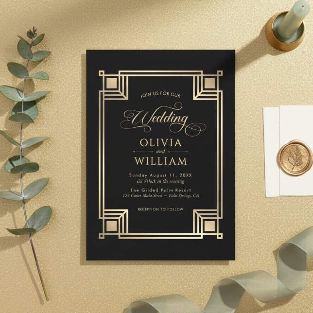 Invitación de Boda Art Déco con Marco Dorado Vinta (Subido por el creador)