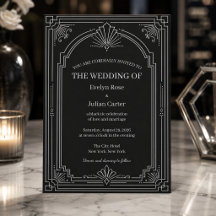Invitación de boda Art Déco con ónix negro arquead