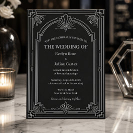 Invitación de boda Art Déco con ónix negro arquead