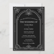 Invitación de boda Art Déco con ónix negro arquead