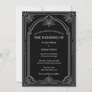 Invitación de boda Art Déco con ónix negro arquead