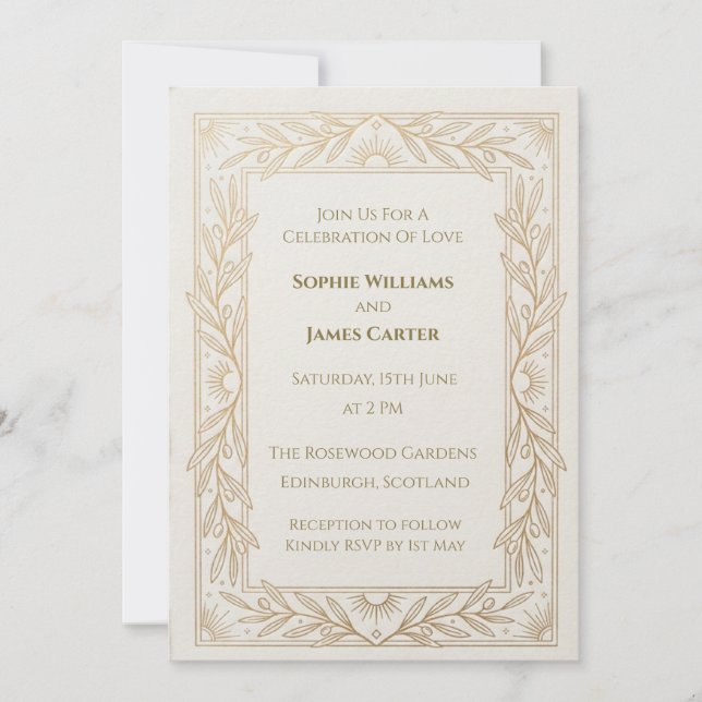Invitación de boda Art Deco de champán (Anverso)