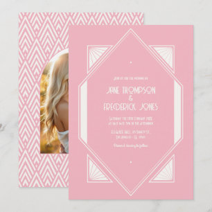 Invitación de boda Art Déco de cuarzo rosa y marfi