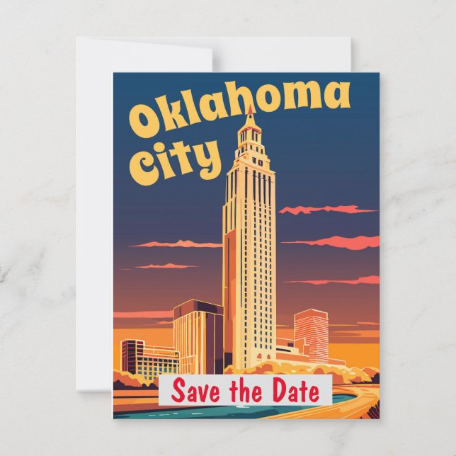 Invitación de boda Art Déco de la ciudad de Oklaho (Anverso)