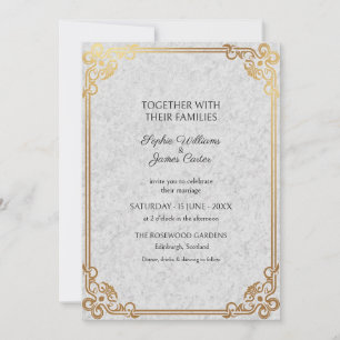 Invitación de boda Art Déco de mármol plateado y o