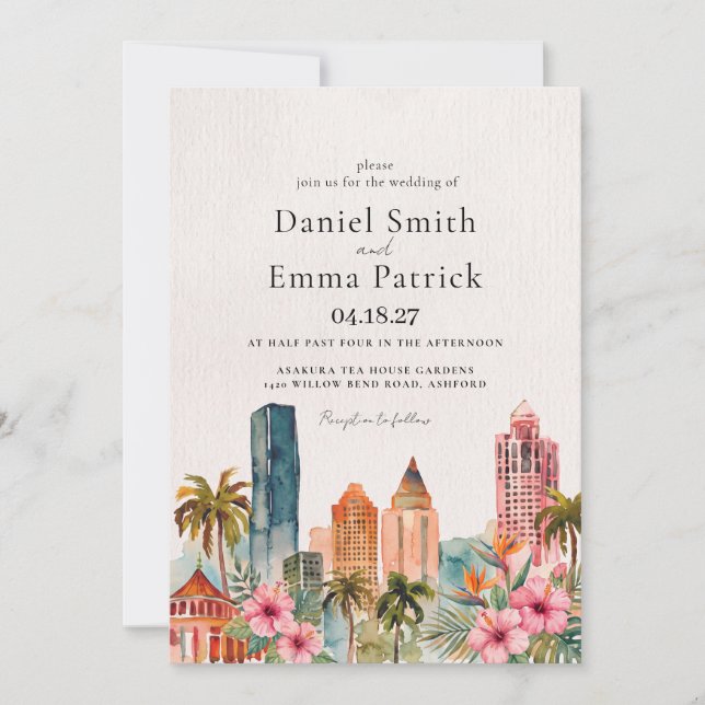 Invitación de boda Art Deco de Miami Beach (Anverso)