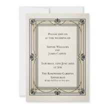 Invitación de boda Art Déco de oro negro