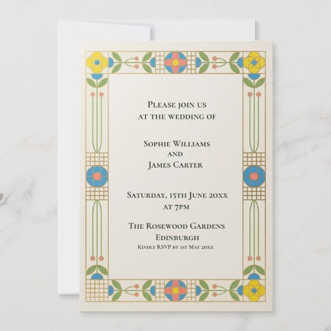 Invitación de boda Art Deco de vidrio emplomado (Anverso)