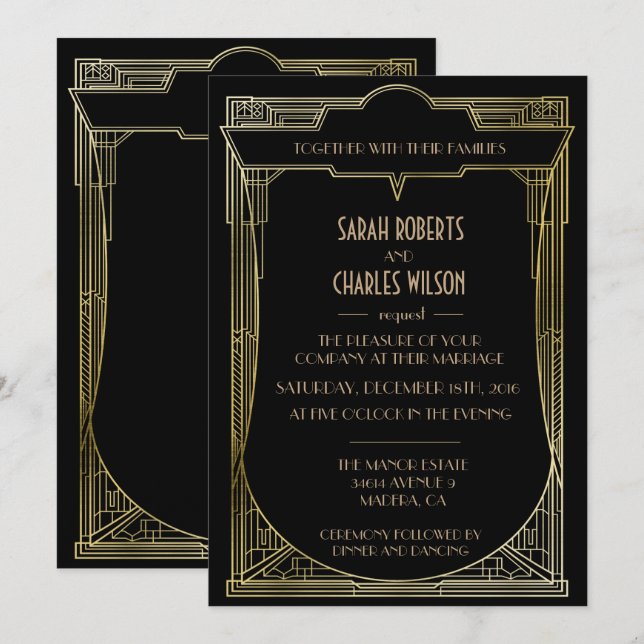 Invitación de boda Art Déco del Gran Gatsby (Anverso / Reverso)