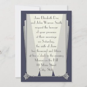 Invitación de boda Art Deco elegante en azul