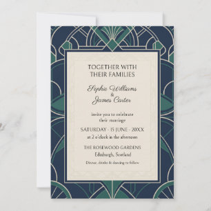 Invitación de boda Art Déco esmeralda marina