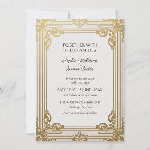 Invitación de boda Art Déco Gatsby de oro blanco