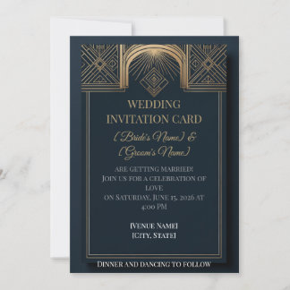 Invitación de boda Art Deco | Gatsby dorado y azul