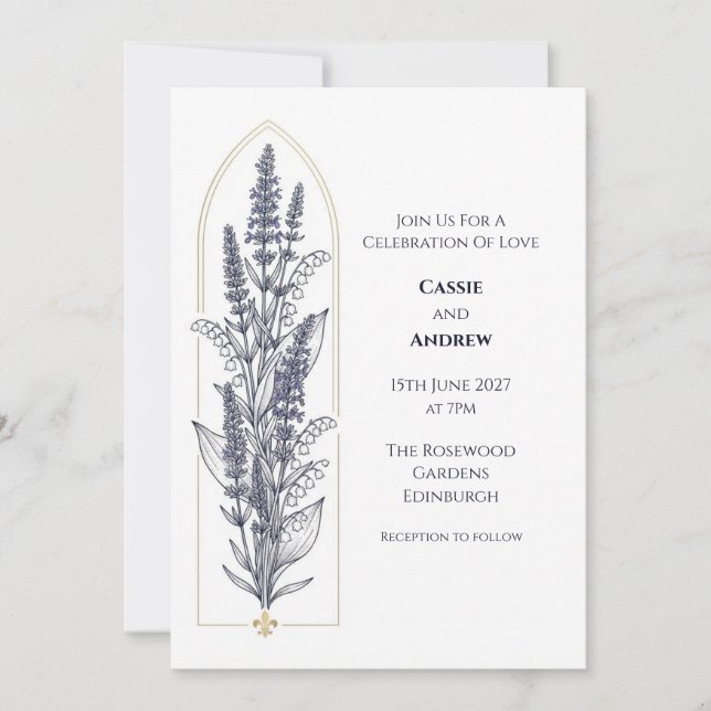 Invitación de boda Art Deco Lavanda Lily (Anverso)