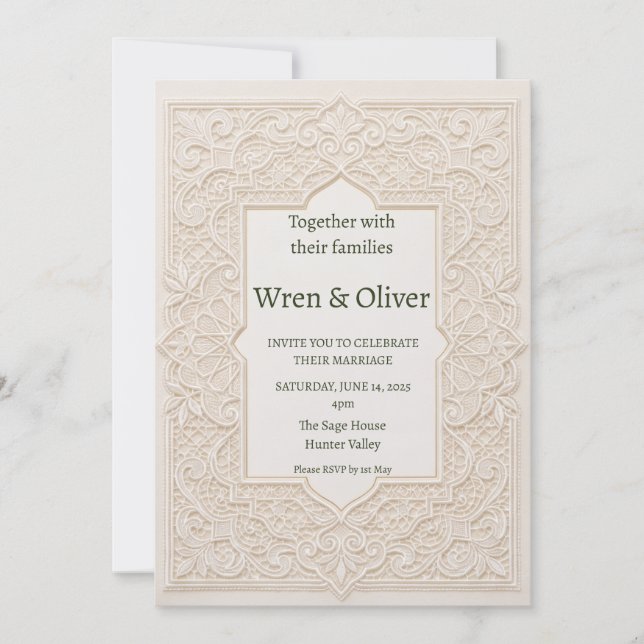 Invitación de boda Art Deco neutral (Anverso)