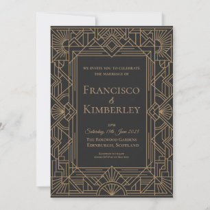 Invitación de Boda Art Déco Oro Negro