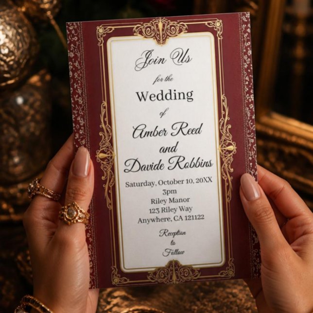 Invitación de boda Art déco roja y dorada (Subido por el creador)