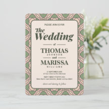 Invitación de Boda Art Déco Verde Salvia con Códig