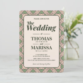 Invitación de Boda Art Déco Verde Salvia con Códig