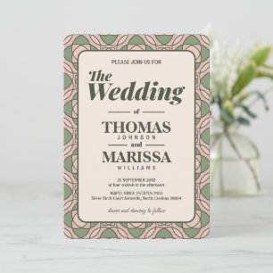 Invitación de Boda Art Déco Verde Salvia con Códig