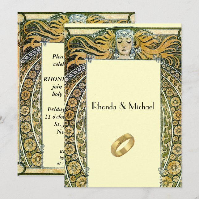 Invitación de boda Art Déco vintage (Anverso / Reverso)