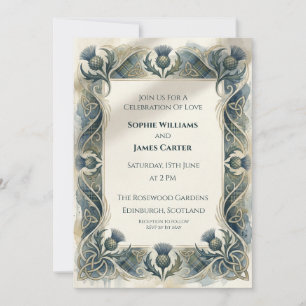 Invitación de boda Art Nouveau Blue Thistle