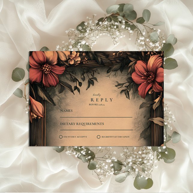 Invitación de boda Art Nouveau con flores oscuras (Subido por el creador)