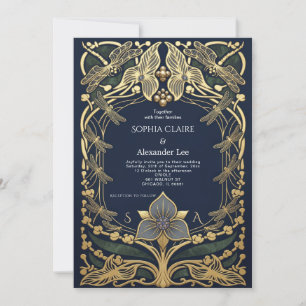 Invitación de boda Art Nouveau con libélula románt