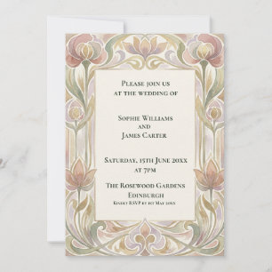 Invitación de boda Art Nouveau con tulipán rosa