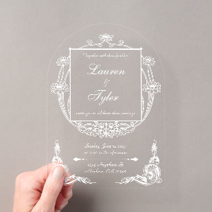 Invitación de boda Art Nouveau en acrílico transpa