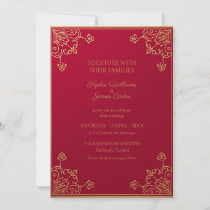 Invitación de boda Art Nouveau en oro crismón